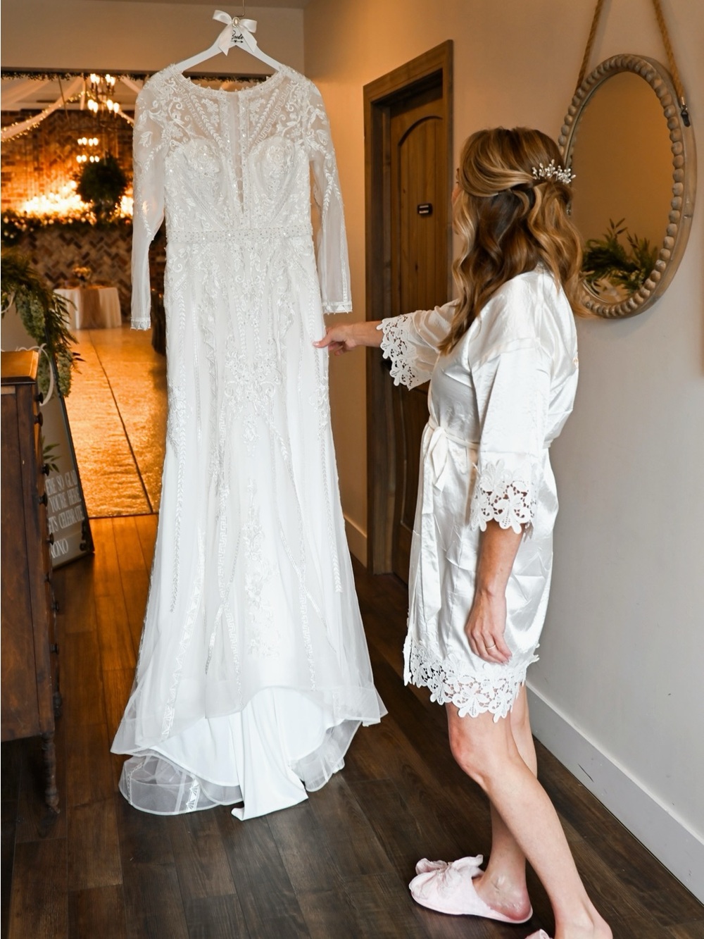 Azazie White Long Sleeve Lace Wedding Dress